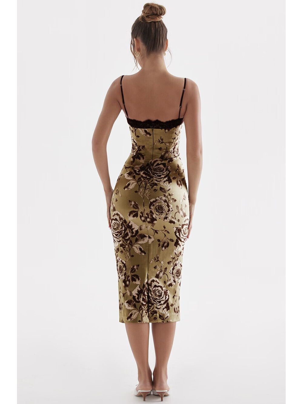 NEW, House of CB Floral Print Midi Dress in Green/brown SZ L #MD2364 - Picture 6 of 11